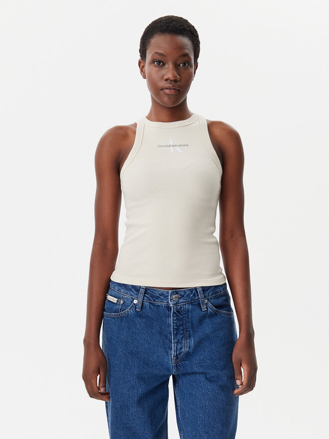 Calvin Klein Jeans Calvin Klein Jeans Τοπ Monologo J20J225301 Μπεζ Slim Fit