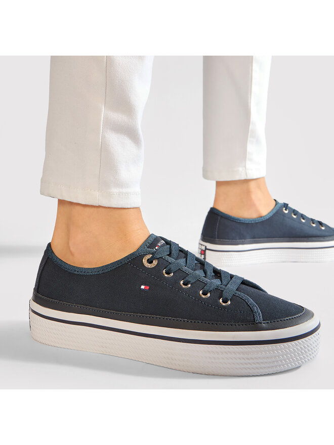 Tommy Hilfiger Sneakers aus Stoff Tommy Hilfiger Corporate Flatform Sneaker FW0FW04259 Dunkelblau