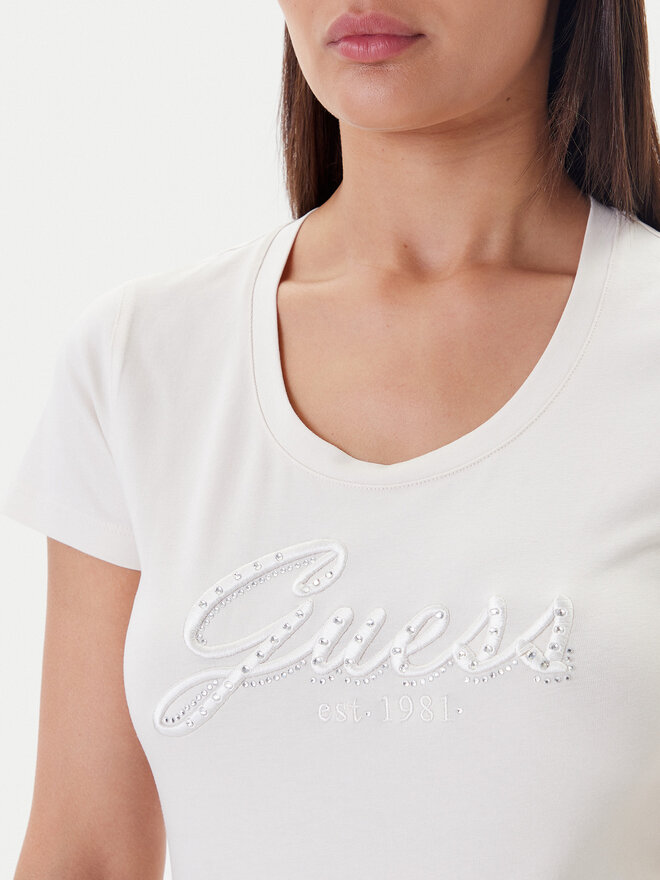 Guess Guess Marškinėliai W5YI46 J1314 Écru Slim Fit