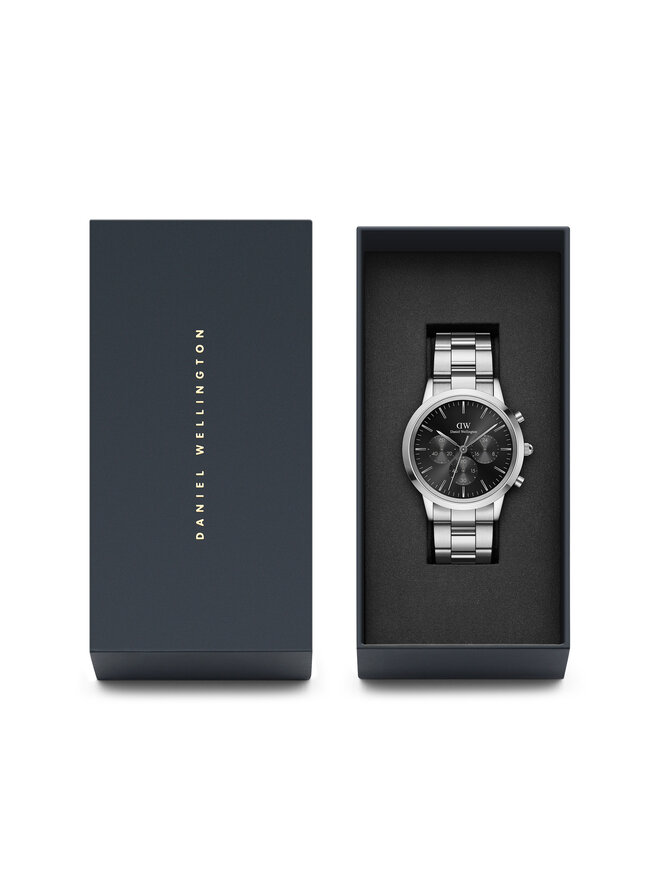Daniel Wellington Hodinky Daniel Wellington Iconic Chronograph Link Onyx DW00100645 Stříbrná