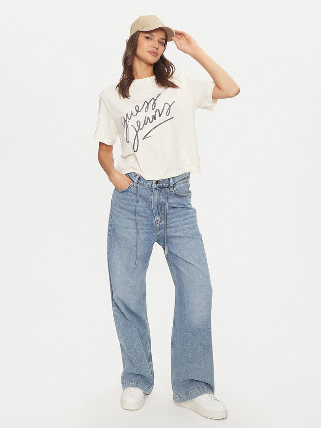 Guess Jeans Guess Jeans Marškinėliai W4BI54 K8HM0 Écru Boxy Fit