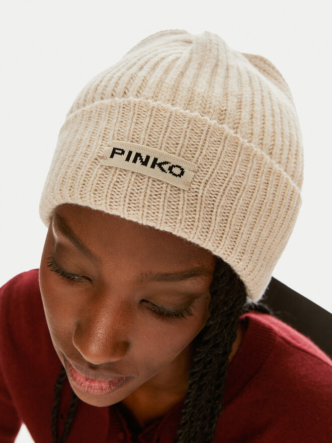 PINKO Czapka Pinko Lambkin Cuffia AI 24-25 BLK01 104489 A1CH Beżowy