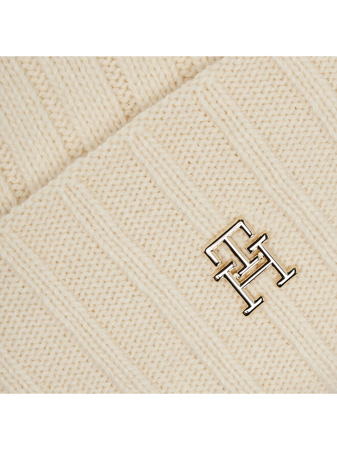 Tommy Hilfiger Mütze Tommy Hilfiger Essential Chic Pompom Beanie AW0AW16125 Écru