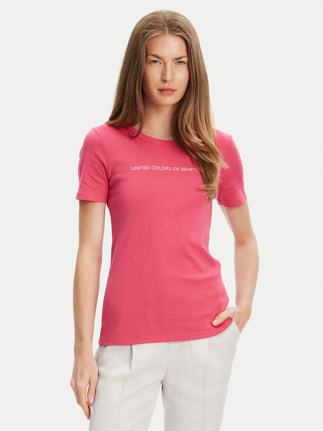 United Colors Of Benetton United Colors Of Benetton Marškinėliai 3GA2E16A2 Rožinė Regular Fit
