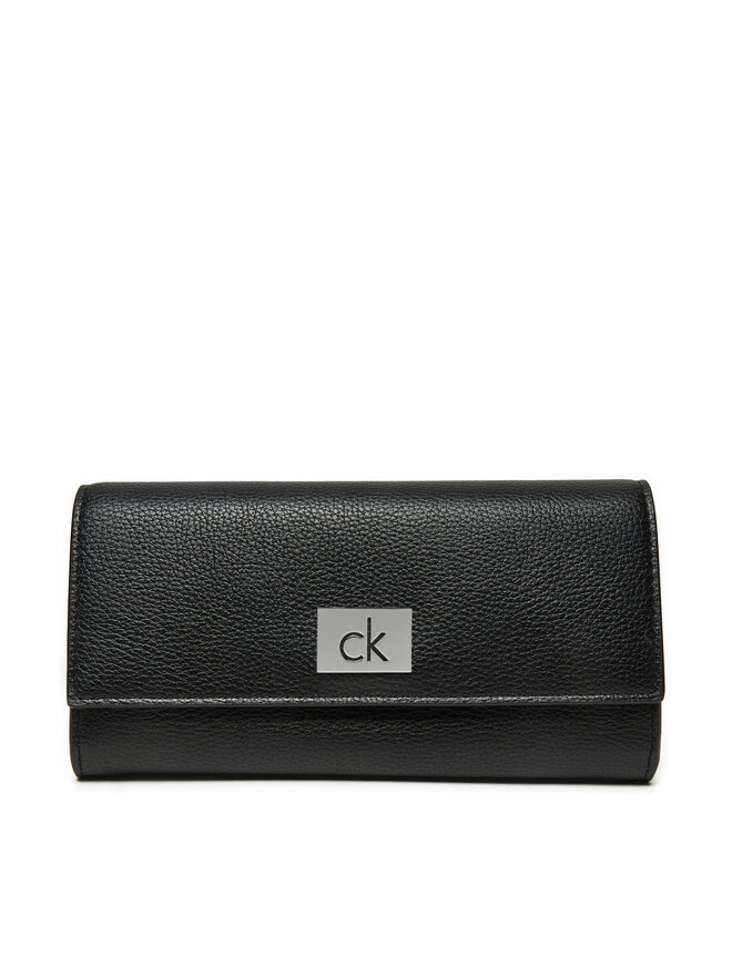 Calvin Klein Portafoglio grande da donna Calvin Klein Ck Plaque Large Trifold K60K612839 Nero