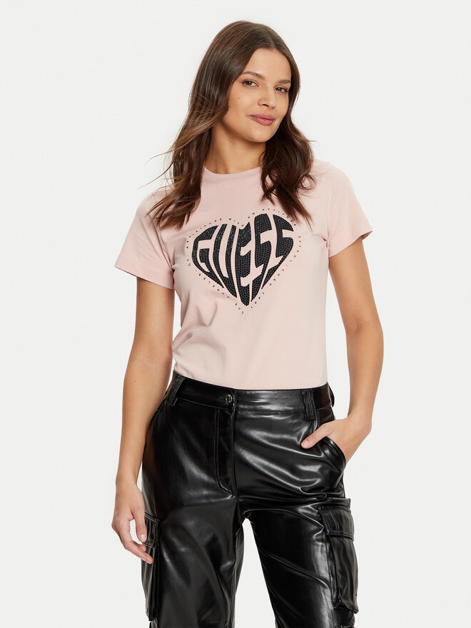 Guess Guess Marškinėliai V5RI08 J1314 Rožinė Slim Fit