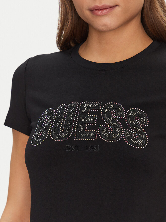 Guess Guess Marškinėliai W5GI04 J1314 Juoda Slim Fit