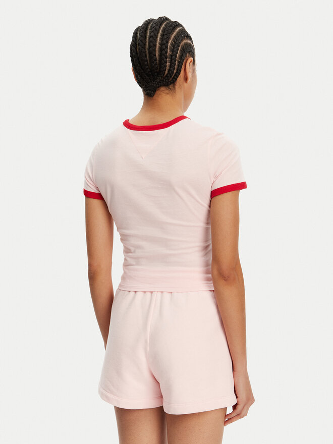 Tommy Jeans Tommy Jeans Camiseta Script Ringer DW0DW20631 Rosa Slim Fit