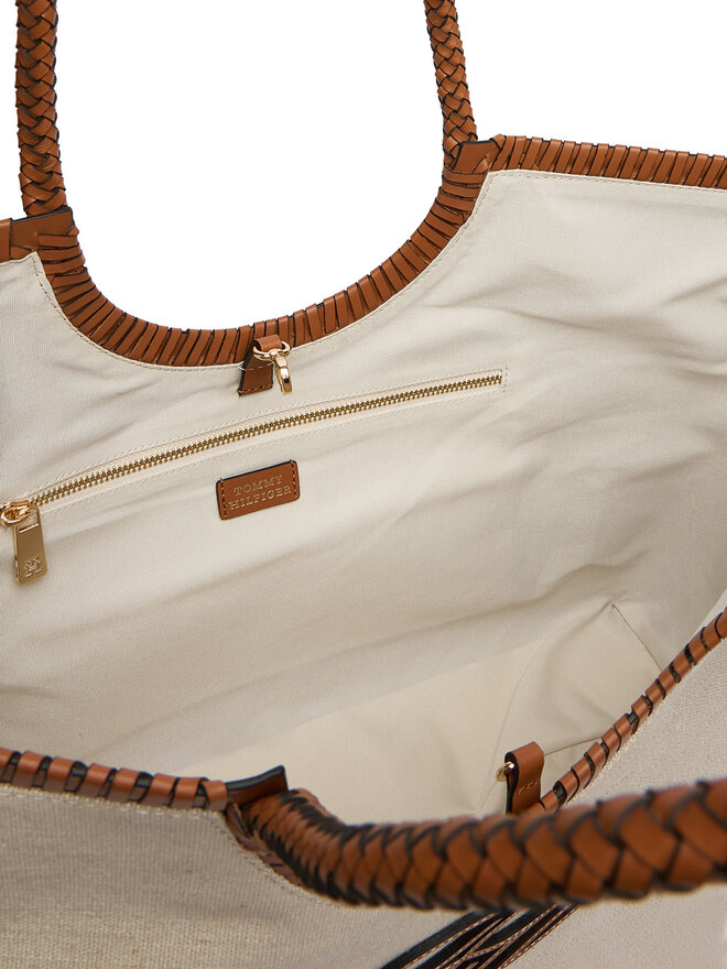 Tommy Hilfiger Handtasche Tommy Hilfiger Th Elev Summ Maxi Tote Canvas AW0AW18629 Beige