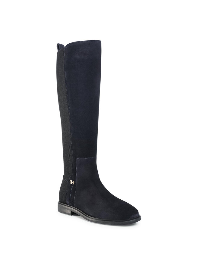 Tommy Hilfiger Kozačky ve vojenském stylu Tommy Hilfiger Essential Flat Long Boot FW0FW05194 Tmavomodrá