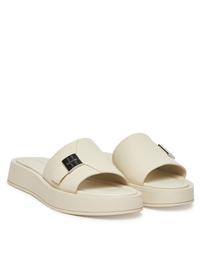 Calvin Klein Klapki Calvin Klein Flatform Slide W/Ck Hw - Lth HW0HW02368 Écru