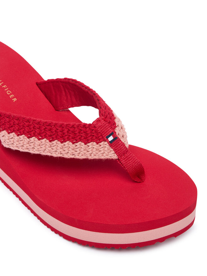 Tommy Hilfiger Zehentrenner Tommy Hilfiger Th Wedge Crochet Summer Sandal FW0FW09420 Rot