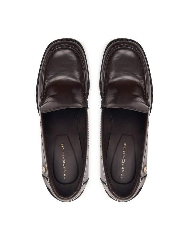 Tommy Hilfiger Halbschuhe Tommy Hilfiger Square Toe Heeled Loafer FW0FW09493 Dunkelbraun