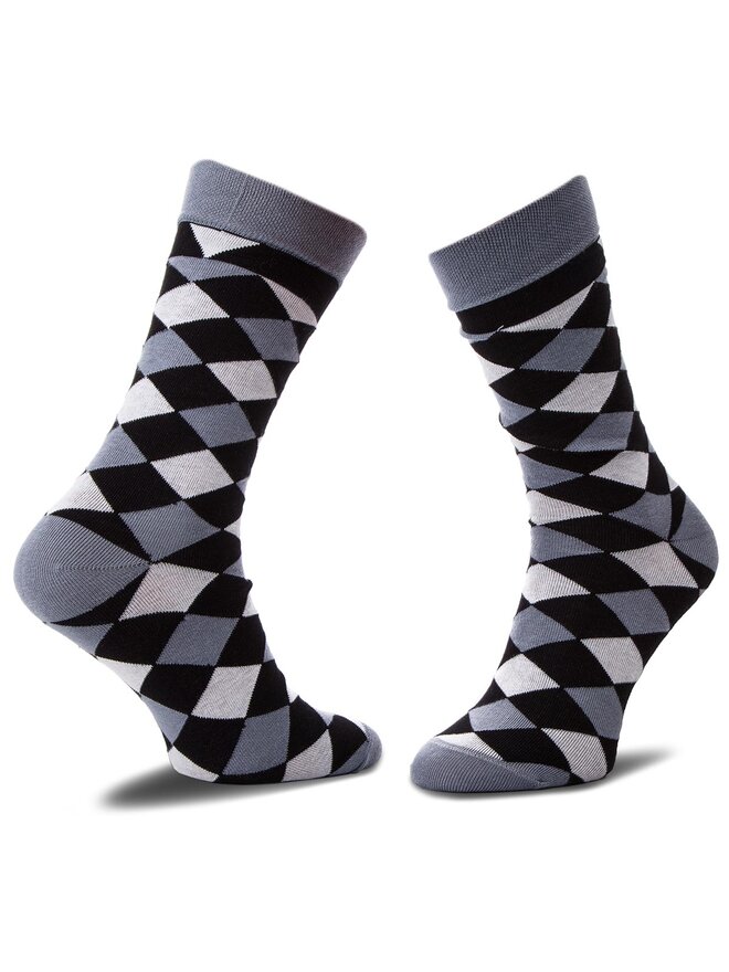 Cup of Sox Lange Socken Cup of Sox Szare Skarpety W Biało Czarne Romby A Grau