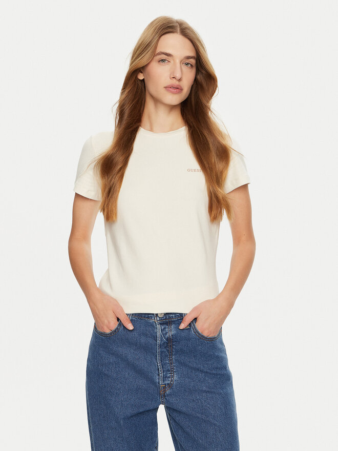 Guess Guess Camiseta V4BI04 KCBF1 Écru Slim Fit