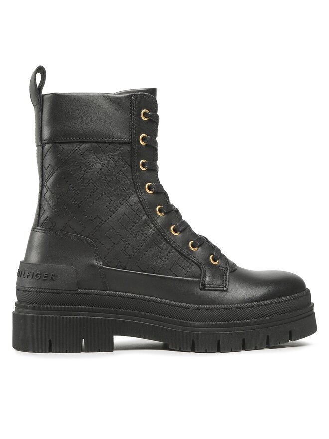 Tommy Hilfiger Bakancs Tommy Hilfiger Lace Up Zip Boot Monogram FW0FW06849 Fekete