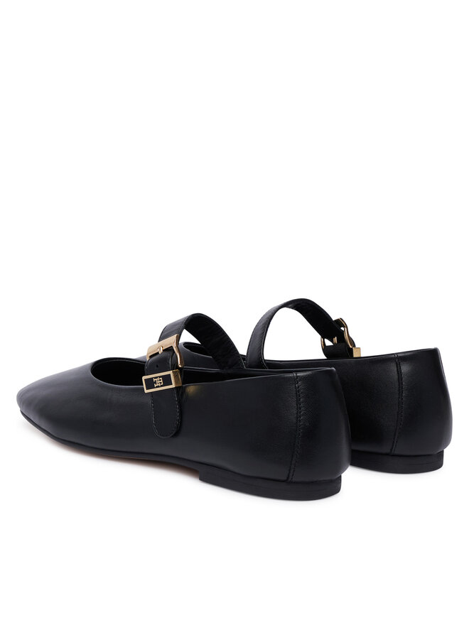 Tommy Hilfiger Ballerinas Tommy Hilfiger Buckle Leather Ballerina FW0FW09684 Schwarz