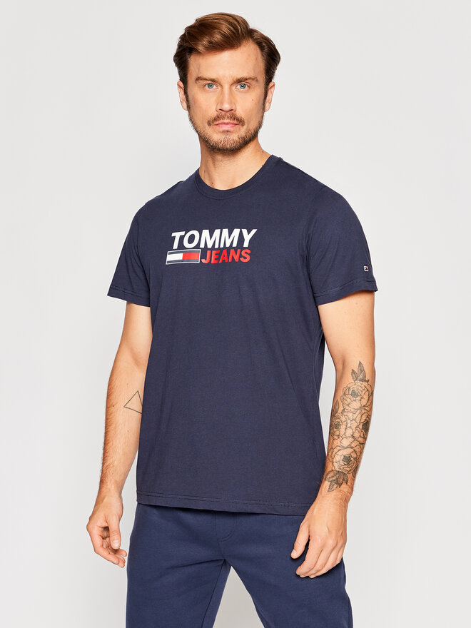 Tommy Jeans Tommy Jeans Marškinėliai Corp Logo DM0DM15379 Tamsiai mėlyna Regular Fit