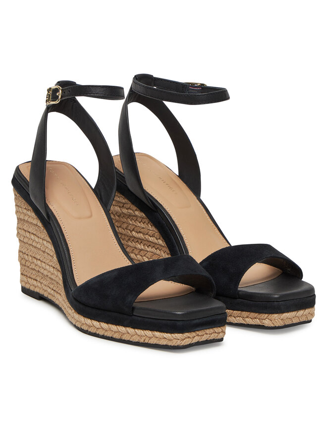 Tommy Hilfiger Espadryle Tommy Hilfiger Leather & Suede High Wedge Espad FW0FW08803 Czarny