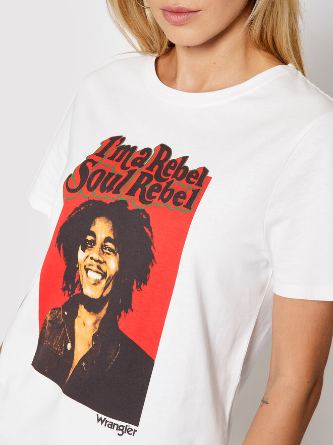 Wrangler Wrangler Marškinėliai BOB MARLEY Soul Rebel W711EE989 112141519 Balta Regular Fit