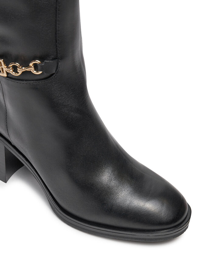 Tommy Hilfiger Ботуши Tommy Hilfiger Th Chain Leather Long Boot FW0FW08182 Черен
