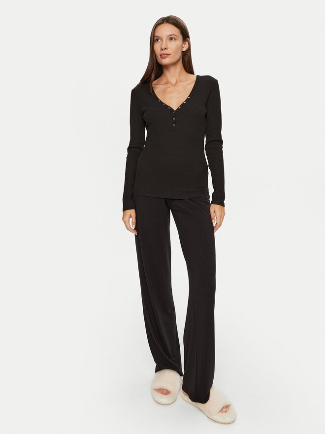 Hunkemöller Hunkemöller Μπλούζα πιτζάμας 205123 Μαύρο Slim Fit
