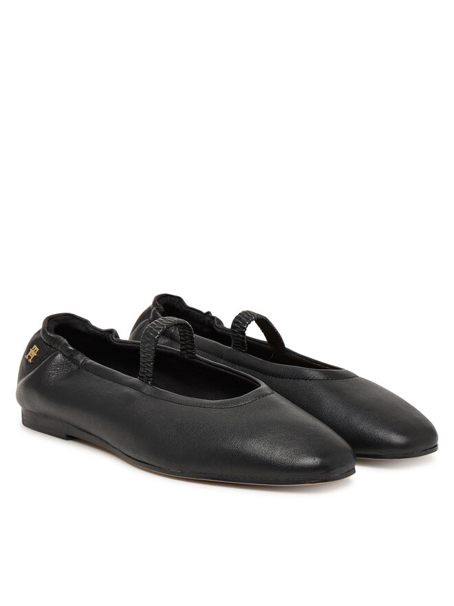 Tommy Hilfiger Ballerinas Tommy Hilfiger Soft Leather Ellastic Ballerina FW0FW09245 Schwarz