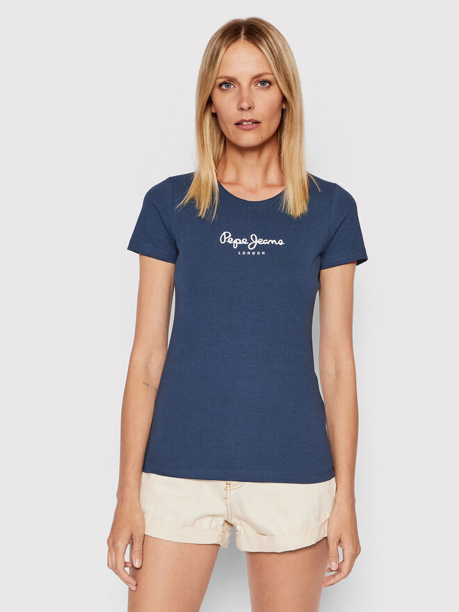 Pepe Jeans Pepe Jeans Marškinėliai New Virgina PL505202 Tamsiai mėlyna Slim Fit