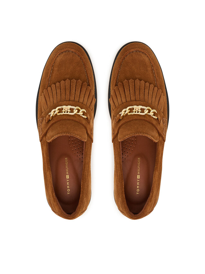 Tommy Hilfiger Slipper Tommy Hilfiger Th Chain Fringe Suede Loafer FW0FW09918 Braun
