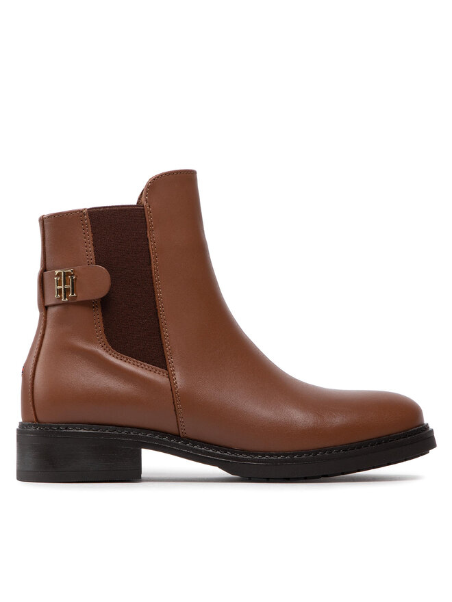 Tommy Hilfiger Chelsea Tommy Hilfiger Leather Flat Boot FW0FW06749 Marrone