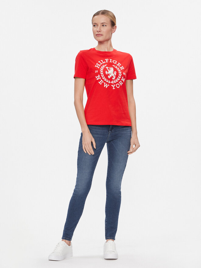 Tommy Hilfiger Tommy Hilfiger Majica Reg Crest C-Nk Tee Ss WW0WW41058 Rdeča Regular Fit