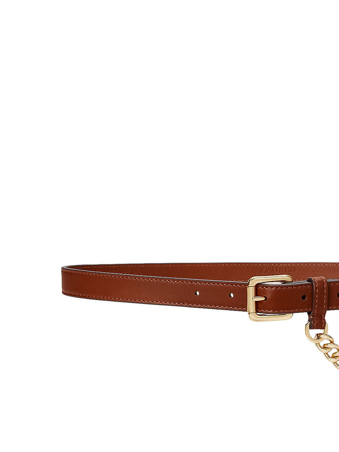 LAUREN RALPH LAUREN Ženski pas LAUREN RALPH LAUREN Logo-Chain Leather Skinny Belt 412968767001 Rjava