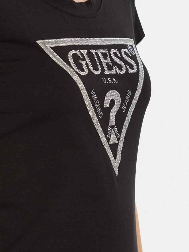 Guess Guess Marškinėliai SS CN SHINY TRIANGLE Juoda Shirt Fit