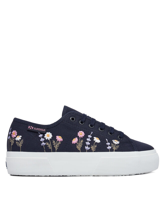 Superga Sneakers aus Stoff Superga 3740 Platform Flower Embroidery Leggera S5138TW Dunkelblau