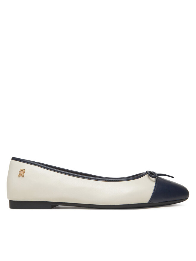 Tommy Hilfiger Baleriny Tommy Hilfiger Toe Cap Leather Ballerina FW0FW08759 Beżowy