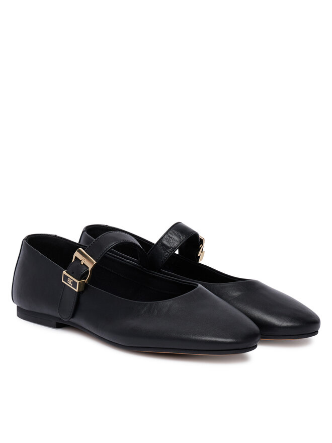 Tommy Hilfiger Ballerinas Tommy Hilfiger Buckle Leather Ballerina FW0FW09684 Schwarz
