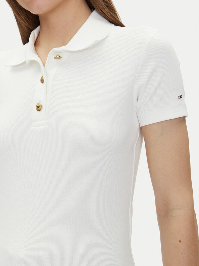 Tommy Hilfiger Tommy Hilfiger Pólóing Slim Gold Button Polo Ss WW0WW45436 Fehér Regular Fit