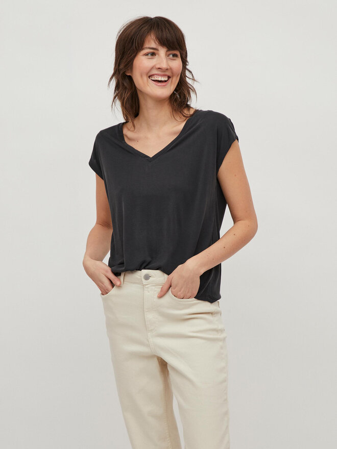Vila Vila T-Shirt Modala 14074847 Μαύρο Relaxed Fit