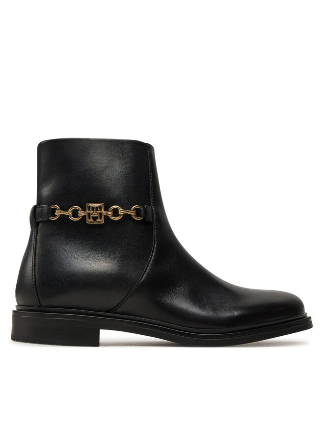 Tommy Hilfiger Μποτάκια Tommy Hilfiger Th Chain Leather Low Bootie FW0FW08251 Μαύρο