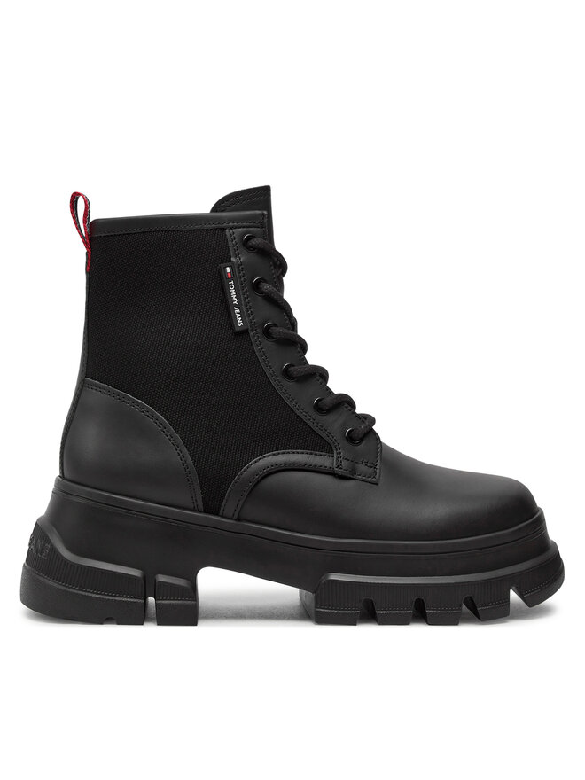 Bottes de randonnee Tommy Jeans Tjw Chunky Lace Up Boot Mix Mat EN0EN02554 Noir chaussures