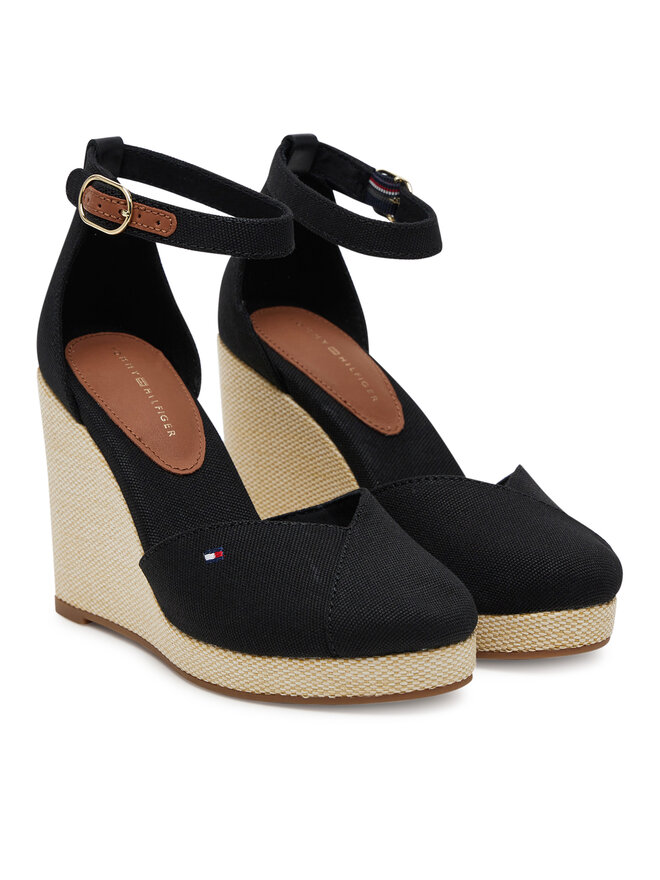 Tommy Hilfiger Pusbačiai Tommy Hilfiger Flag High Wedge Espad Closed Toe FW0FW08494 Juoda
