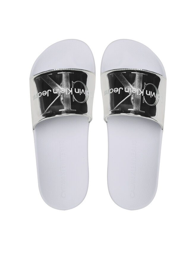 Calvin Klein Jeans Pantoletten Calvin Klein Jeans Slide Metallic Monologo YW0YW00638 Silberfarben
