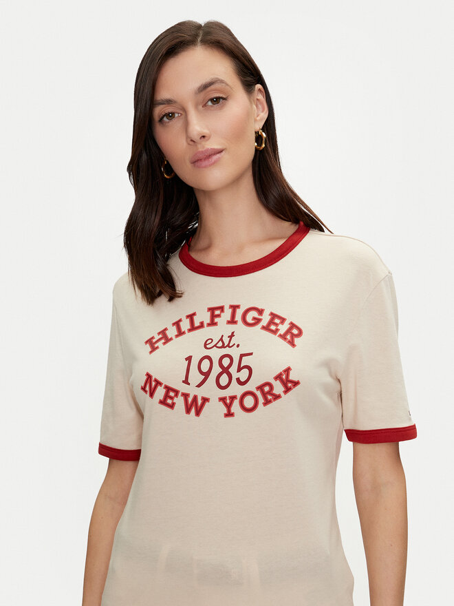 Tommy Hilfiger Tommy Hilfiger Marškinėliai Varsity Ringer WW0WW42585 Smėlio Regular Fit