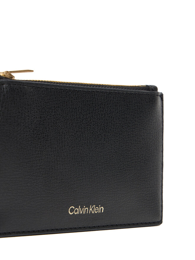 Calvin Klein Liels sieviešu maks Calvin Klein Foil Logo Top Zip Cardcase LV04F1090G Melns