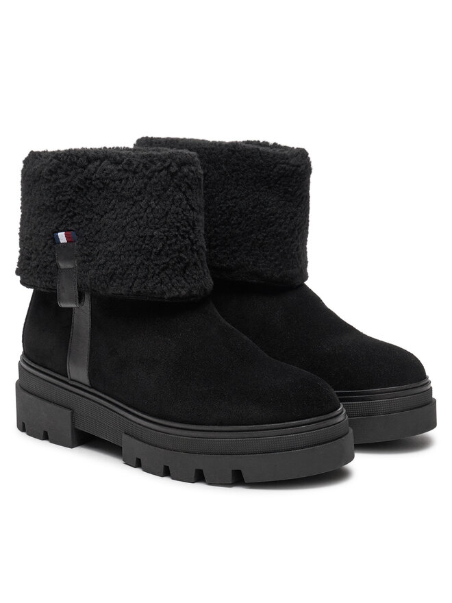 Tommy Hilfiger Stiefeletten Tommy Hilfiger Faux Fur Suede Roll-Down Boot FW0FW08158 Schwarz