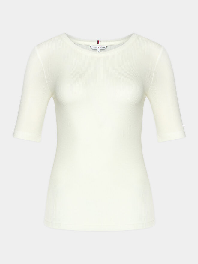 Tommy Hilfiger Tommy Hilfiger Majica Slim Soft Tencel C-Nk 1/2Slv WW0WW39789 Écru Slim Fit