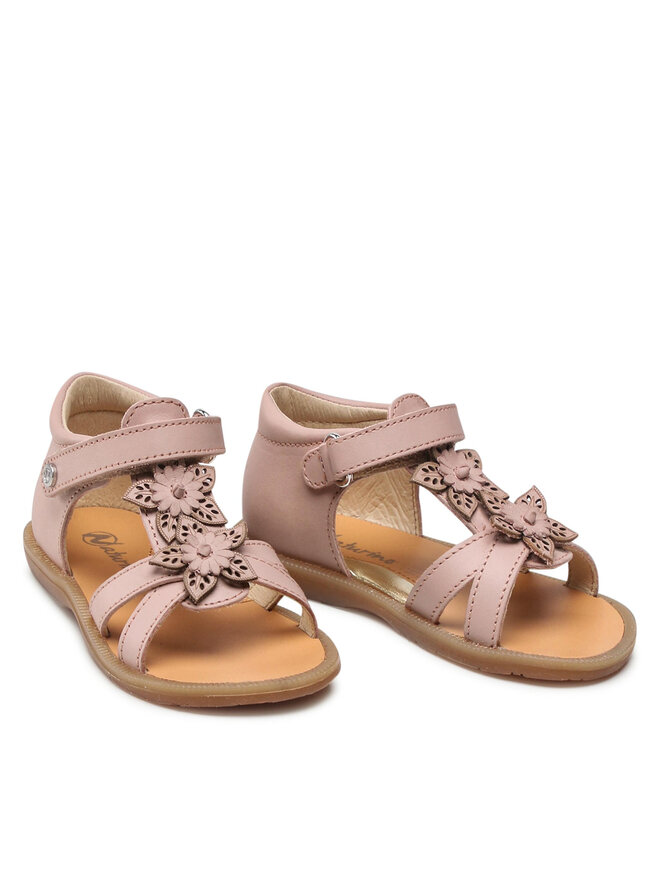 Naturino Sandales Bébé Fille Semi-Ouvertes Rose Pompon - Bout Renforcé, Double Velcro, Semelle Souple