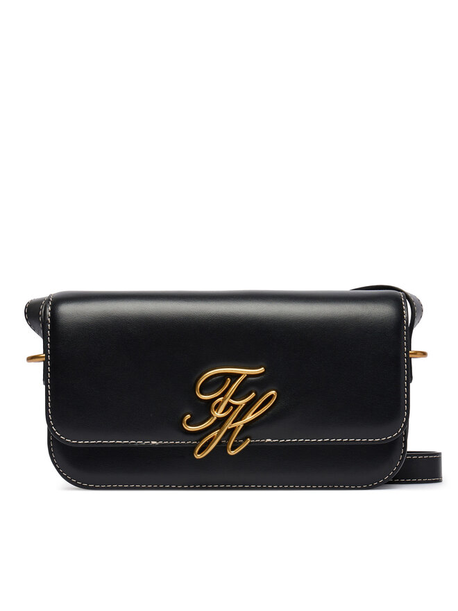 Tommy Hilfiger Handtasche Tommy Hilfiger Th Script Flap Crossover AW0AW18399 Schwarz