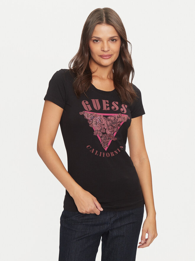Guess Guess Marškinėliai W4BI19 J1314 Juoda Slim Fit