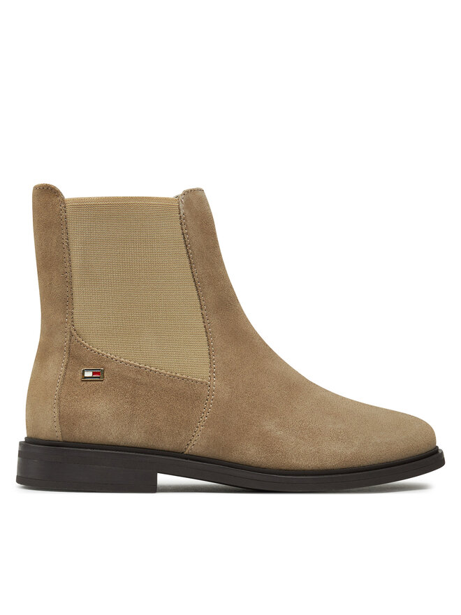 Tommy Hilfiger Kotníková obuv s elastickým prvkem Tommy Hilfiger Flag Suede Low Chelsea FW0FW08176 Béžová